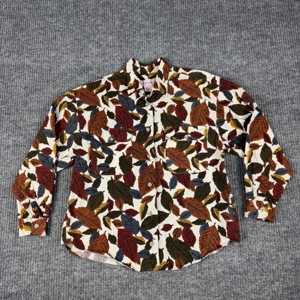 Vtg 90s Rafaella Button Up Shirt Womens S Autumn Leaves Print Cotton Cottagecore